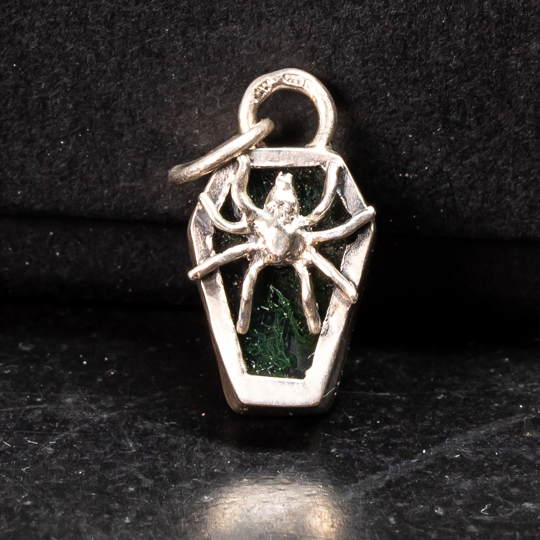 Moss Agate Coffin Spider Back Pendant