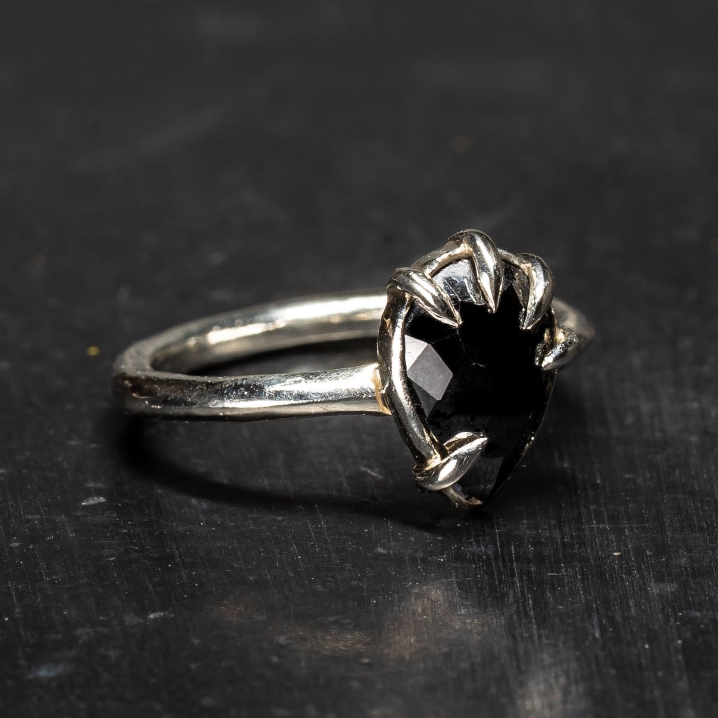 Bespoke black diamond ring in gothic style