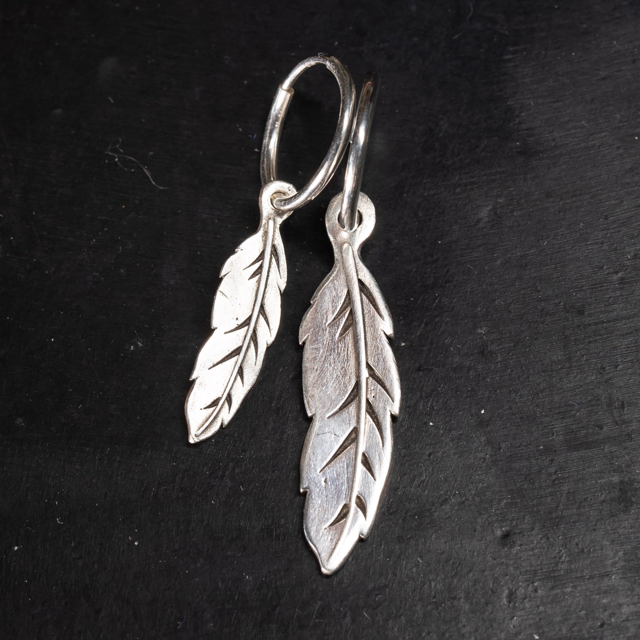 Sterling Silver Lucky Feathers Hoops