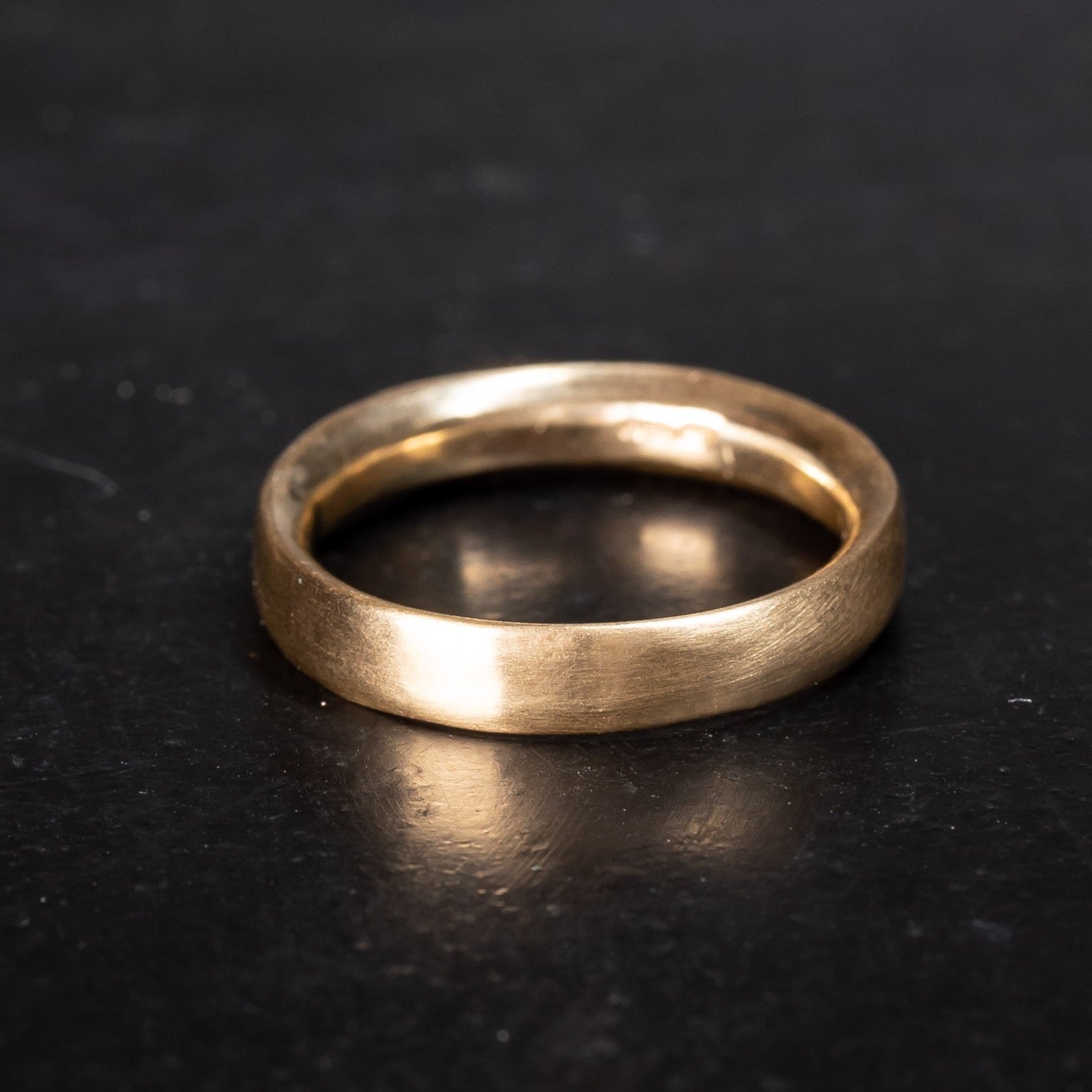 Minimalist smooth satin finish gold wedding ring