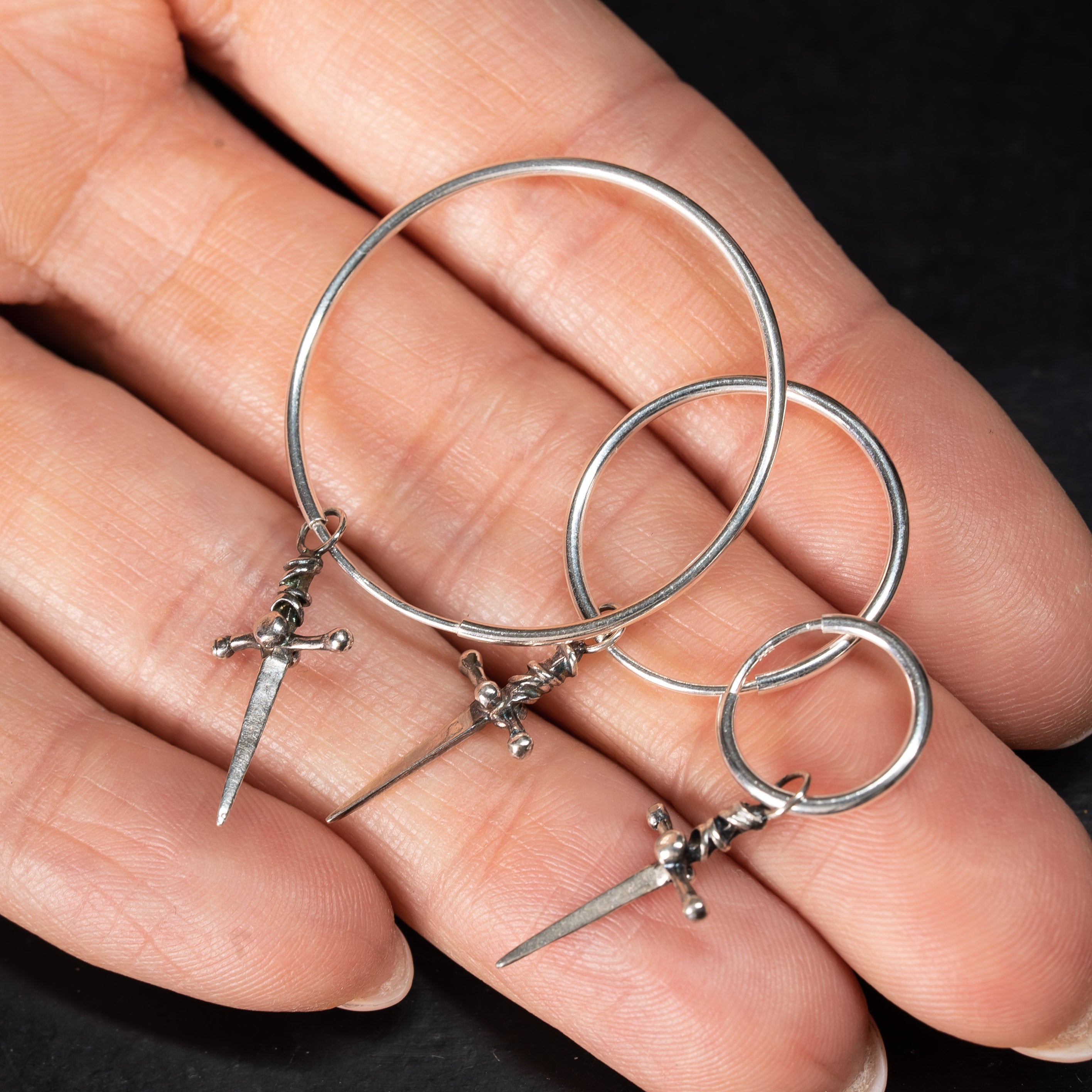 Silver dagger earrings in 3 sizes 